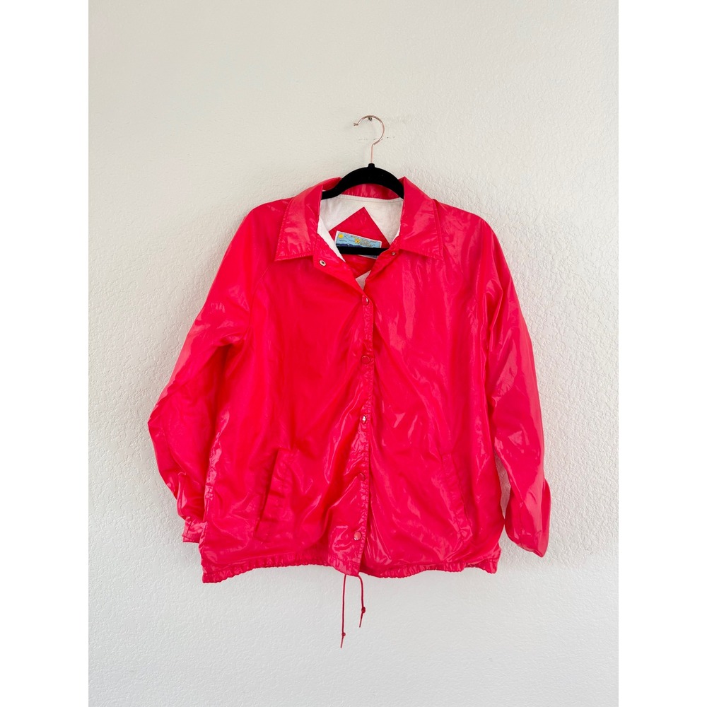 Windy Weather Coaches Jacket Mens L Red Vintage 80s Nylon Windbreaker Snap Front